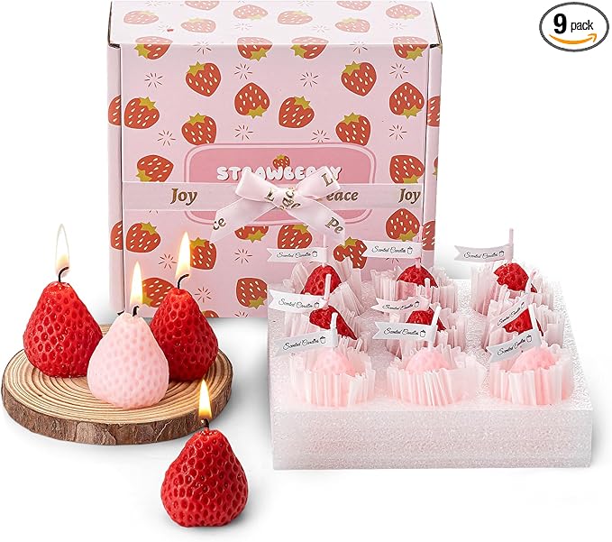 Strawberry Candle Gifts for Women 9pcs,Strawberry Decorative Soy Aromatherapy Candles for Home Scented Decoration, Cute Ca...