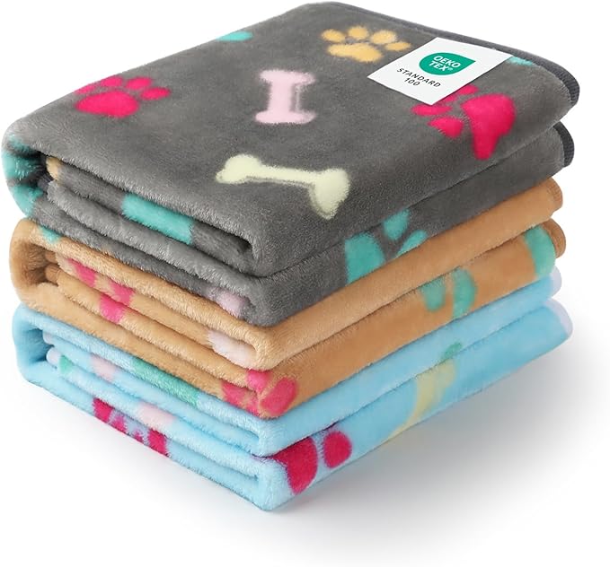 Luciphia 1 Pack 3 Blankets Fluffy Premium Fleece Pet Blanket Flannel Paw Printed Throw for Dog Cat(Small 23x16'', Grey/Bro...