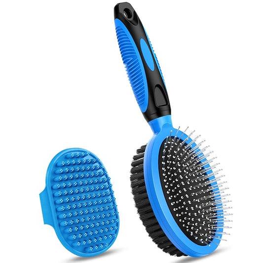 2PCS Pet Grooming Tools - Double-Sided Brush for Shedding and Bathing, Suitable for Short/Long Haired Dogs Cats and Horse...