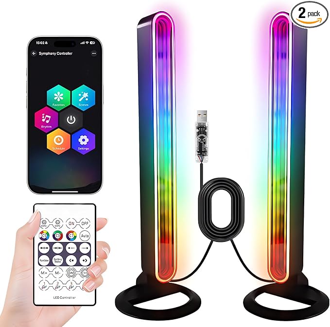 LLdshun RGB Light Bar for Desk 2 Pack USB Powered Ambient Table Lamp with App & Remote Control Color Changing LED Mood Lig...