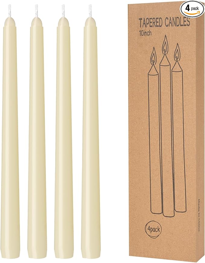 4 Pack Ivory Taper Candles - Taper Candles 10 Inch Dripless, Smokeless & Unscented - 8 Hours Long Burning - Hand Poured Ta...