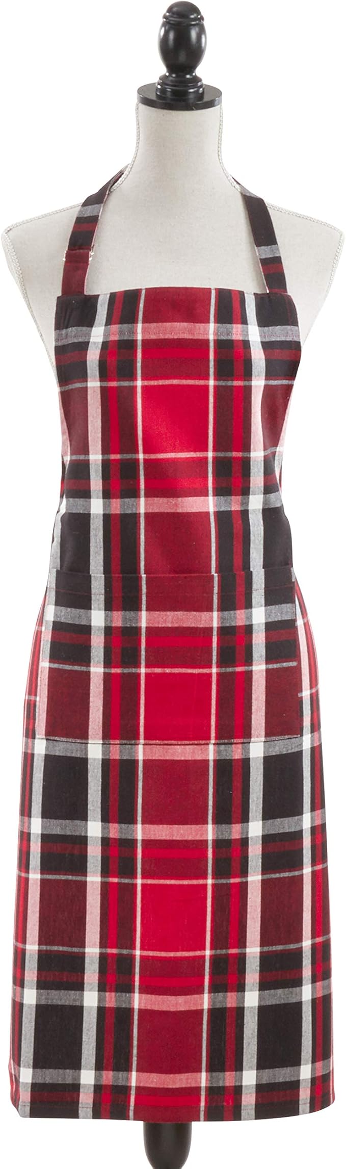 SARO LIFESTYLE Jarret Collection Classic Plaid Kitchen Apron, 24" x 36", Red