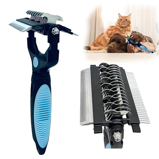 3-in-1 Pet Grooming Brush for Dogs & Cats – Double Sided Deshedding Tool with Stainless Steel Teeth, Detangler Comb & Unde...