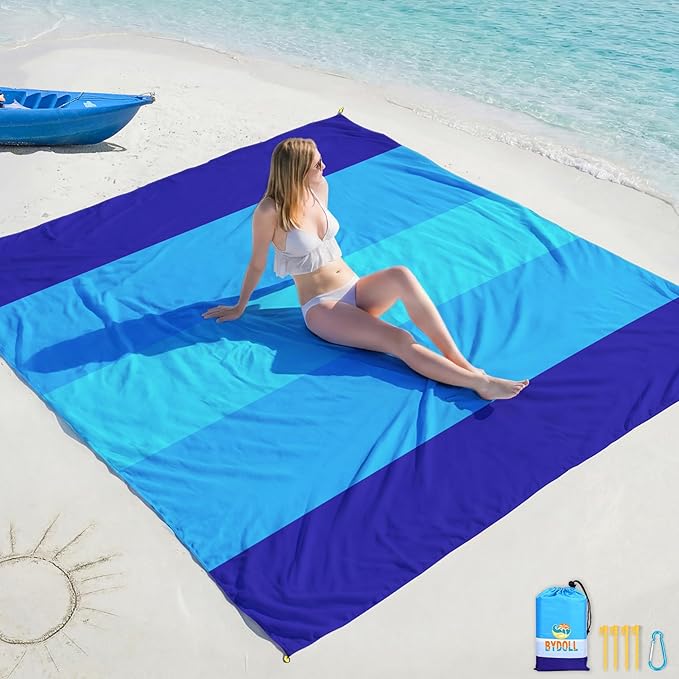 BYDOLL Beach Blanket 78''×81'' 4-7 Adults Oversized Lightweight Waterproof Sandproof Beach Blanket Large Picnic Mat for Tr...