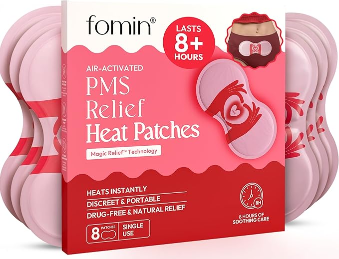FOMIN PMS Relief Heat Patches (8 Pack) — Air-Activated Self-Heating Cramp Relief Patch, Drug-Free Period Pain Relief, 8-Ho...