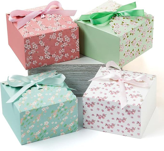 Small Floral Gift Boxes with Lids & Ribbons (20 Pack) 5.8” x 3.7” Empty Decorative Bakery Treat Boxes for Gift Giving, Coo...