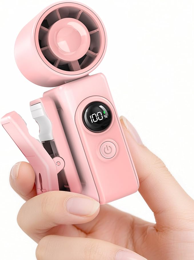 Portable Clip-On Mini Fan, Hands-Free, Turbo Personal Handheld Fans Rechargeable w/ 4 Wind & LED Display, Pocket Size Summ...