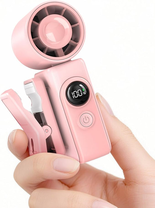 Portable Clip-On Mini Fan, Hands-Free, Turbo Personal Handheld Fans Rechargeable w/ 4 Wind & LED Display, Pocket Size Summ...