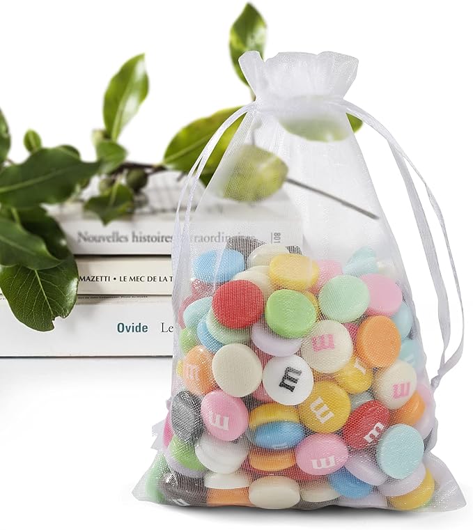 ANZNKU 50 Pack Organza Bags 4 x 6 inch Small Bags, Favor Bag, Sheer Mesh Bag, White Gift Pouches with Drawstring, Organza ...