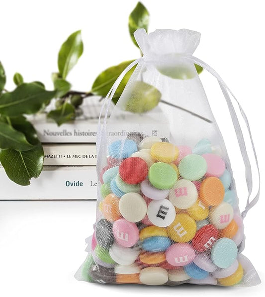 ANZNKU 50 Pack Organza Bags 4 x 6 inch Small Bags, Favor Bag, Sheer Mesh Bag, White Gift Pouches with Drawstring, Organza ...