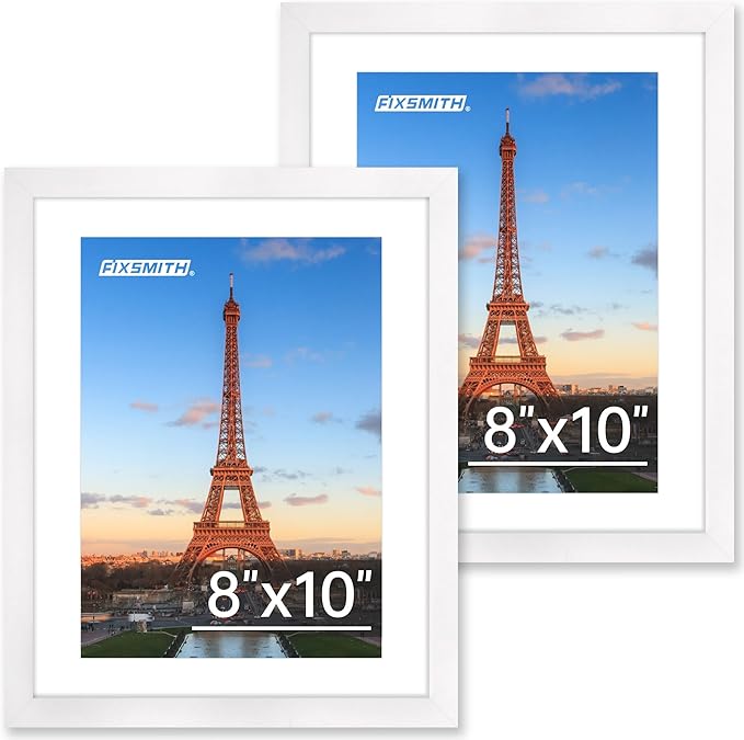 FIXSMITH 8x10 Picture Frame Set of 2, Photo Frame with HD Plexiglass, Display Pictures 5x7 with Mat or 8x10 Without Mat, W...