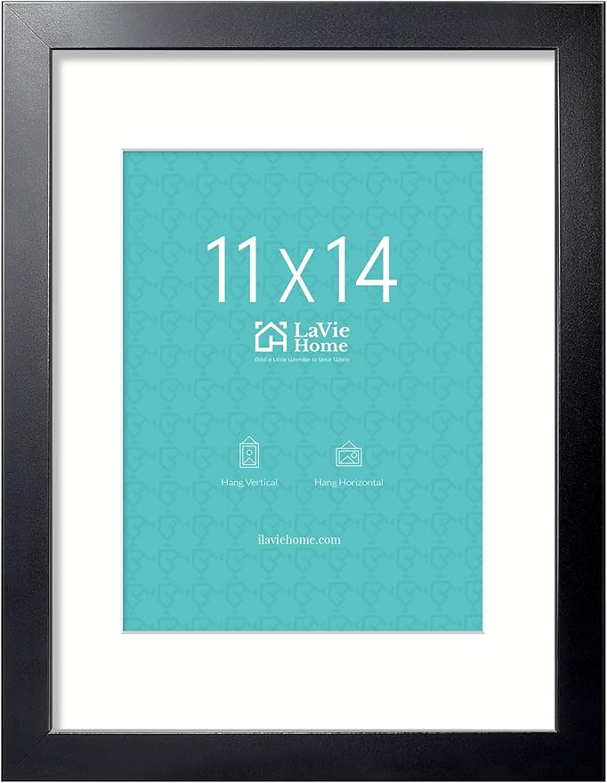 LaVie Home 11x14 Picture Frame, 11 x 14 Frame Display Pictures 8x10 with Mat or 11x14 Without Mat, Stable and Sturdy Black...