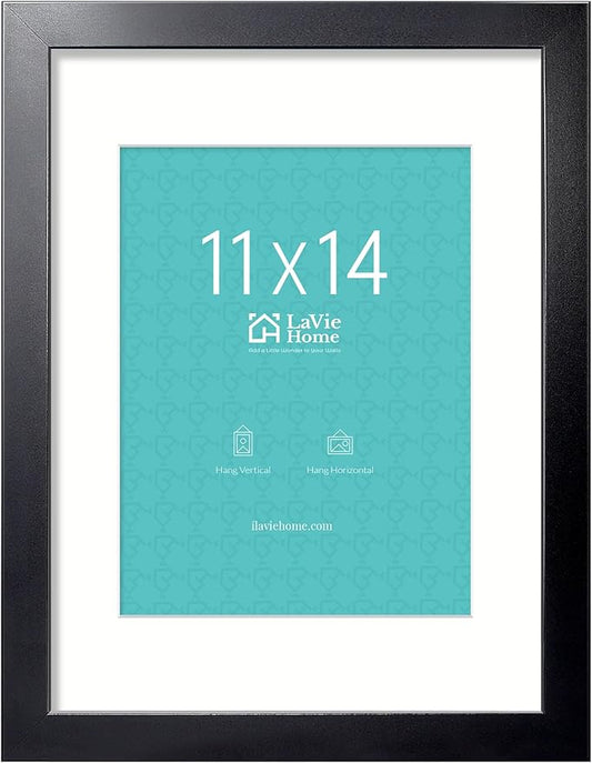 LaVie Home 11x14 Picture Frame, 11 x 14 Frame Display Pictures 8x10 with Mat or 11x14 Without Mat, Stable and Sturdy Black...