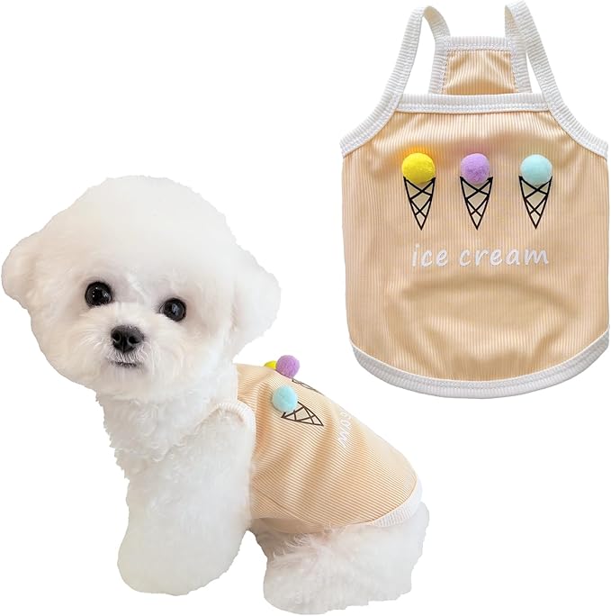 Spring & Summer Pet Clothes Tank Top - Ice Cream Pattern Breathable Tank top for Dogs & Cats, Cool Sleeveless Shirt for Te...
