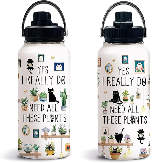 Uibunoo Gardening Gifts for Women, Plants Cat Water Bottle with Lid 32oz, Garden Gift for Plant Lovers Gardeners Lady Wome...