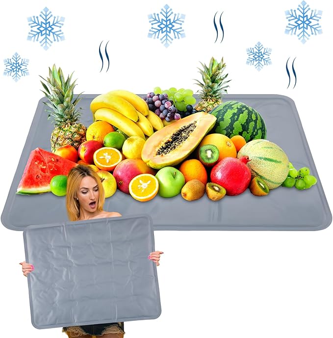 Reallnaive 2 Pcs Reusable Freezable Ice Mat for Buffet Table Chilled Serving Tray Party 19.69 x 15.75 Inches Charcuterie C...