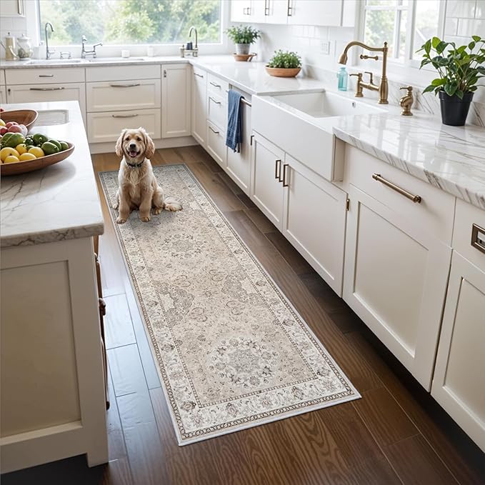 2x6 Hallway Washable Runner Rug : Vintage Soft Kitchen Laundry Runner with Non Slip Backing Farmhouse Entryway Living Room...