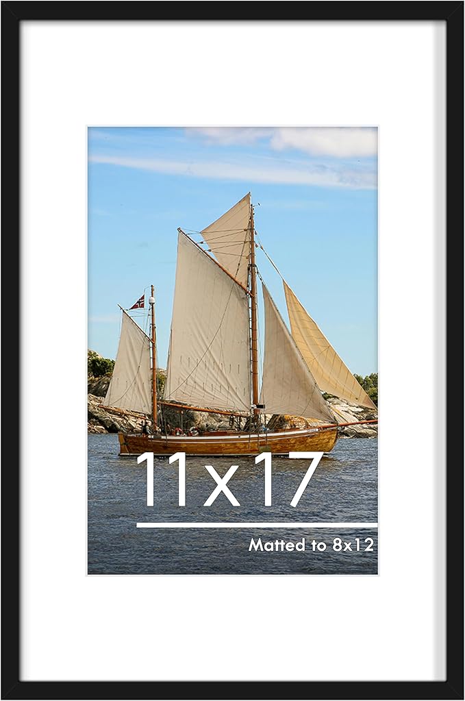 PEALSN 11x17 Picture Frame, Display Pictures 8 x 12 with Mat or 11 x 17 Without Mat for Wall Mounting Display, Photo Frame...
