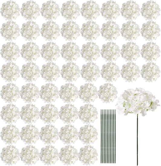 Auihiay 64 PCS Artificial Hydrangea Flowers, Silk Hydrangea Full Flowers Heads with Stems for Wedding Centerpieces, Home, ...