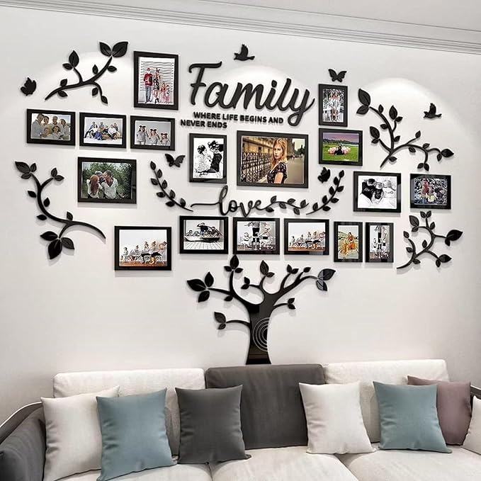 hejiagongsi Picture Frames Collage Wall Decor - Family Tree Wall Decor for Living Room 4x6 5x7 8x10 11x14 3D DIY-Acrylic F...