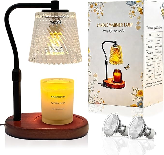 Candle Warmer Lamp with Timer Dimmable, Adjustable Wavy Clear Lamp Candle Warmer for Scented Candles, Housewarming Gift fo...