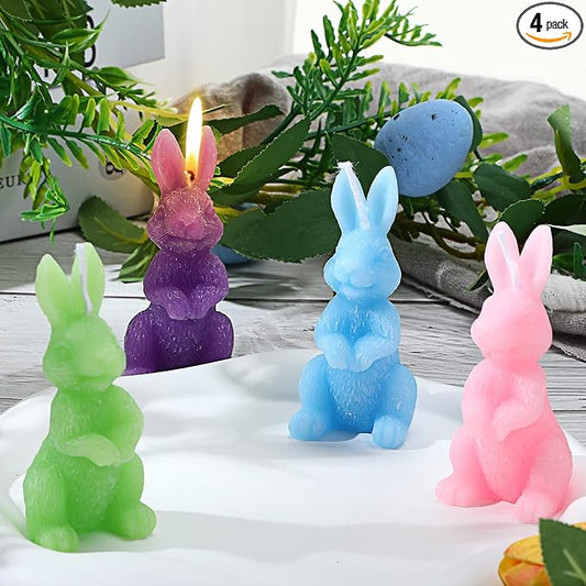 BBTO 4 Pcs Easter Bunny Candles Gift Set Rabbit Shape Spring Candles for Easter Bunny Decorations Party Table Home Decor S...