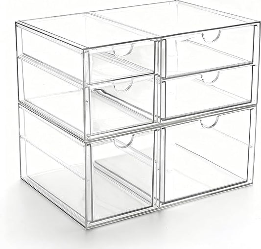 Prsildan Acrylic Drawer Makeup Organizer with 6 Drawers (Not for Baby Bottle), Set of 2 Office Desk Organizers Accessorie...