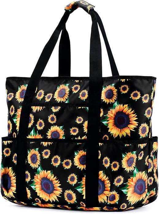 Becokan Beach Bags for Women Large Beach Tote Bag with Zipper Pockets Beach Bag Waterproof Sandproof Travel Nurse Tote Bag