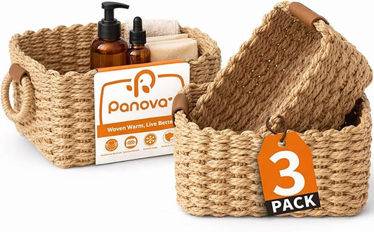 Panovox Storage Basket, Recycled Paper Rope Basket Organizer, 3Pcs Small Baskets for Organizing, Mini wicker Basket for De...