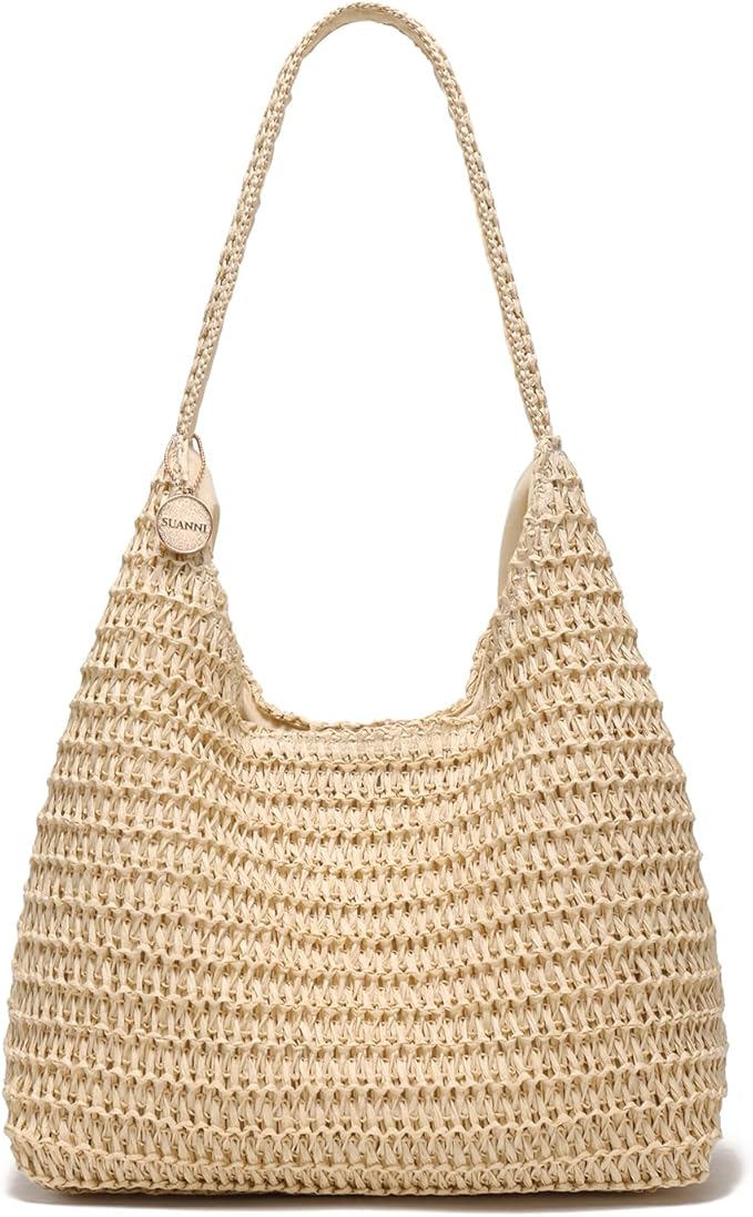 SUANNI Straw Bags for Women, Large Woven Tote Bag, Summer Beach Shoulder Bag, Hobo Handbag for Vacation, Travel Casual Purse