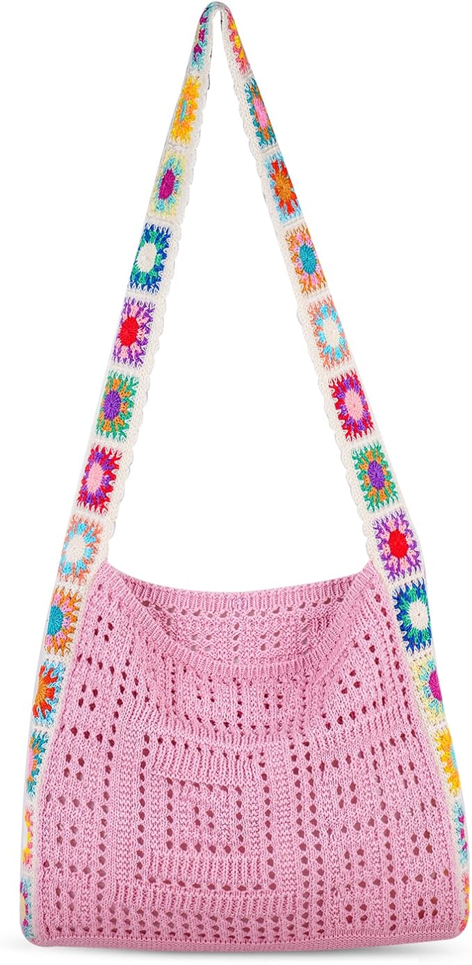 Crochet Beach Tote Bag Summer Vacation Hobo Tote Knit Bags for Women Mesh Woven Travel Crochet Purse Aesthetic Bag
