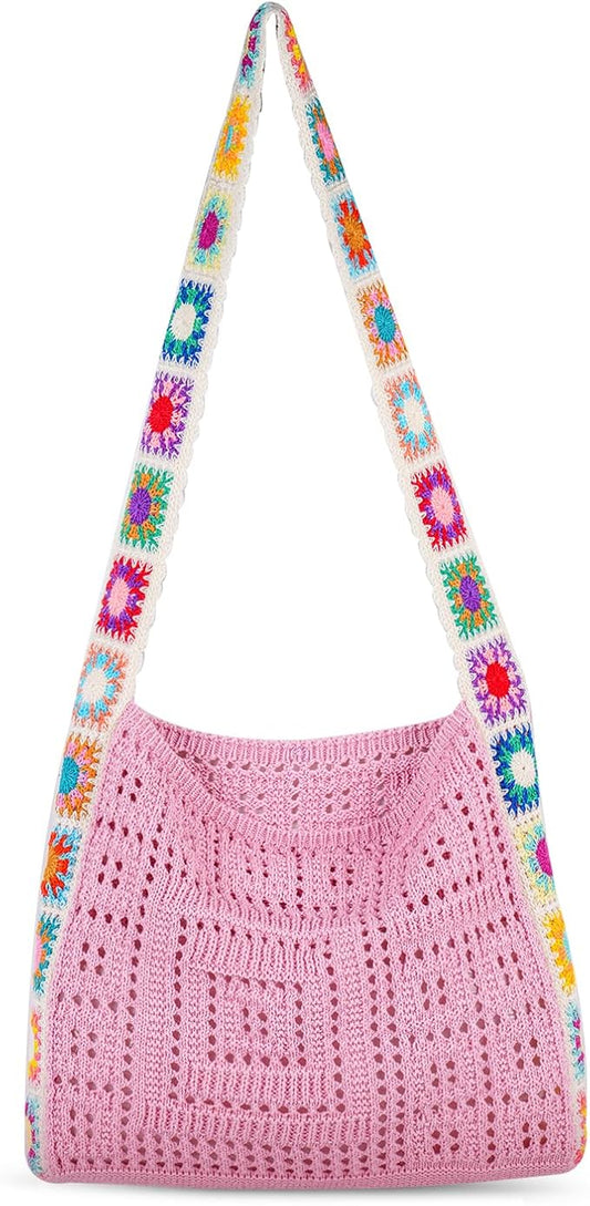 Crochet Beach Tote Bag Summer Vacation Hobo Tote Knit Bags for Women Mesh Woven Travel Crochet Purse Aesthetic Bag