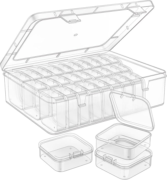 Mathtoxyz Bead Organizer Box, 62Pcs Small Organizers and Storage Plastic Cases, Mini Clear Storage Containers With Hinged ...