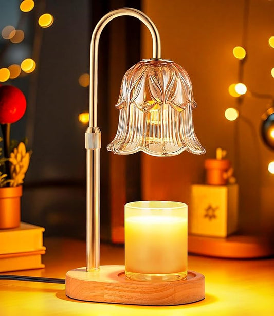 Candle Warmer Lamp Adjustable Timer - Electric Flower Glass Candles Warmers Adjustable Height Dimmable Vintage Base Modern...