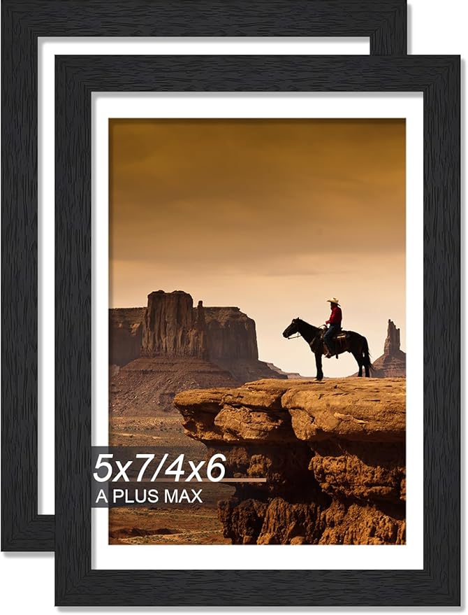 A PLUS MAX 5x7 Picture Frame Set of 2, Black Engineered Wood Frame for 5 x 7 Inch Picture Poster Photo, Light Weight 5 by ...
