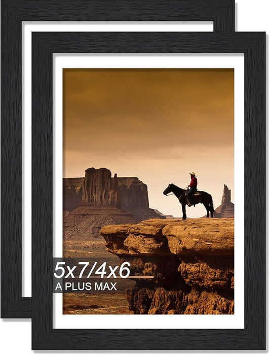 A PLUS MAX 5x7 Picture Frame Set of 2, Black Engineered Wood Frame for 5 x 7 Inch Picture Poster Photo, Light Weight 5 by ...