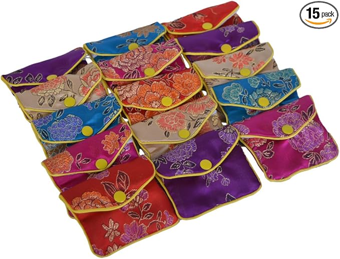 Baitaihem 15 Pack Jewelry Purse Pouch Gift Bags Chinese Silk Style Brocade Embroidered Bag,Multiple Colors(Small)