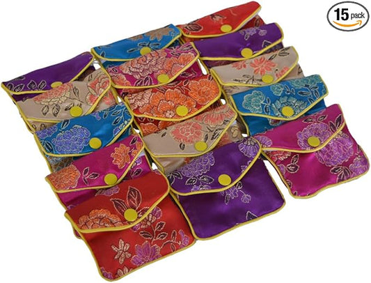 Baitaihem 15 Pack Jewelry Purse Pouch Gift Bags Chinese Silk Style Brocade Embroidered Bag,Multiple Colors(Small)