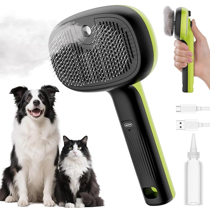 Pecute Cat Steam Brush, Self-Cleaning Steam Cat Brush with 2 Water Spray Modes, Large Capacity Tank, Steaming Renu Dog Bru...