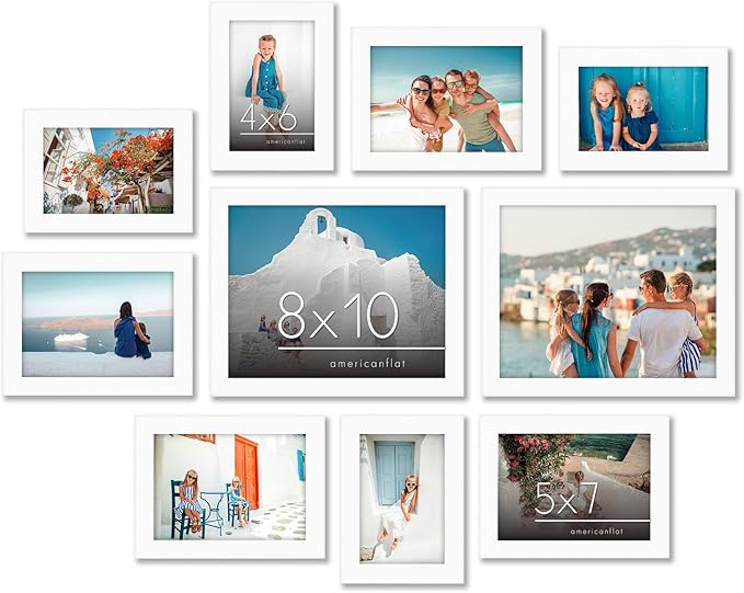 Americanflat Set of 10 Picture Frames with Shatter-Resistant Glass - Gallery Wall Frame Set with Two 8x10, Four 5x7 and Fo...
