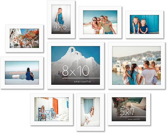 Americanflat Set of 10 Picture Frames with Shatter-Resistant Glass - Gallery Wall Frame Set with Two 8x10, Four 5x7 and Fo...