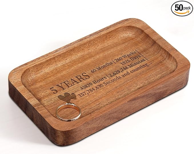 Soziprix 5th Anniversary Wedding Gifts for Wife, Husband – Handmade Acacia Wood Jewelry Tray, the Best Gift to Celebrate F...