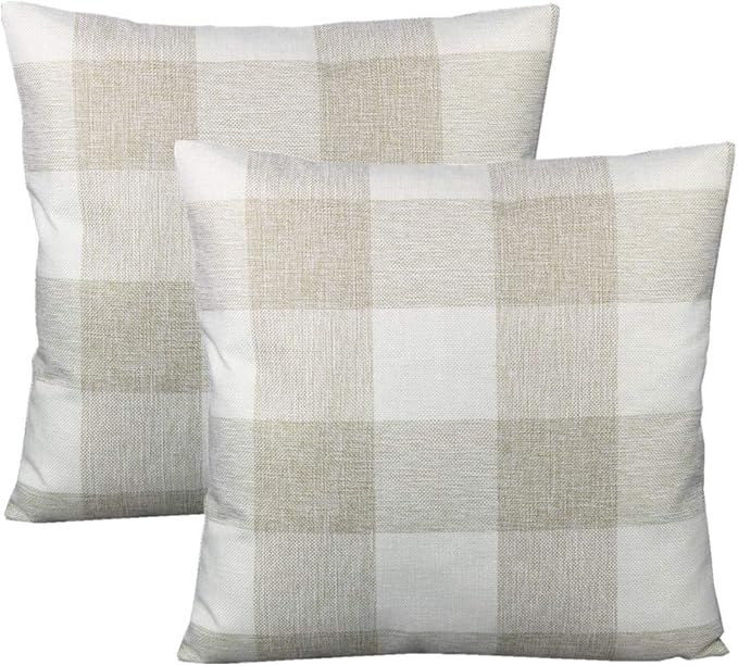 VAKADO Farmhouse Throw Pillow Covers 18x18 Set of 2 Porch Decor Buffalo Plaids Decorative Retro Rustic Checkers Cotton Lin...
