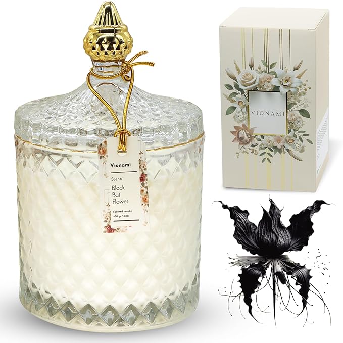 VIONAMI Luxury Scented Candle Gift – Black Bat Rare Flower Fragrance in Elegant Glass Jar, Decorative Soy Candles Gifts fo...