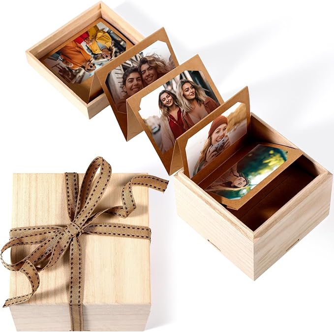 Feifeiya Custom Wooden Pull out Photo Box Mini Personalized Pull out Picture Wooden Box Gift for 2x3 Inch Films Couple Mem...