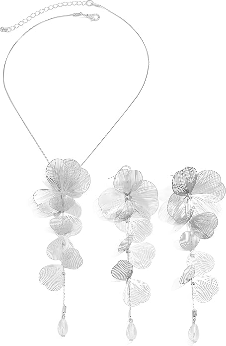 WCRAZYE Gold Flower Statement Floral Necklace Earring Sets for Women Fashion Petal Statement Necklace 14K Gold Plated Larg...