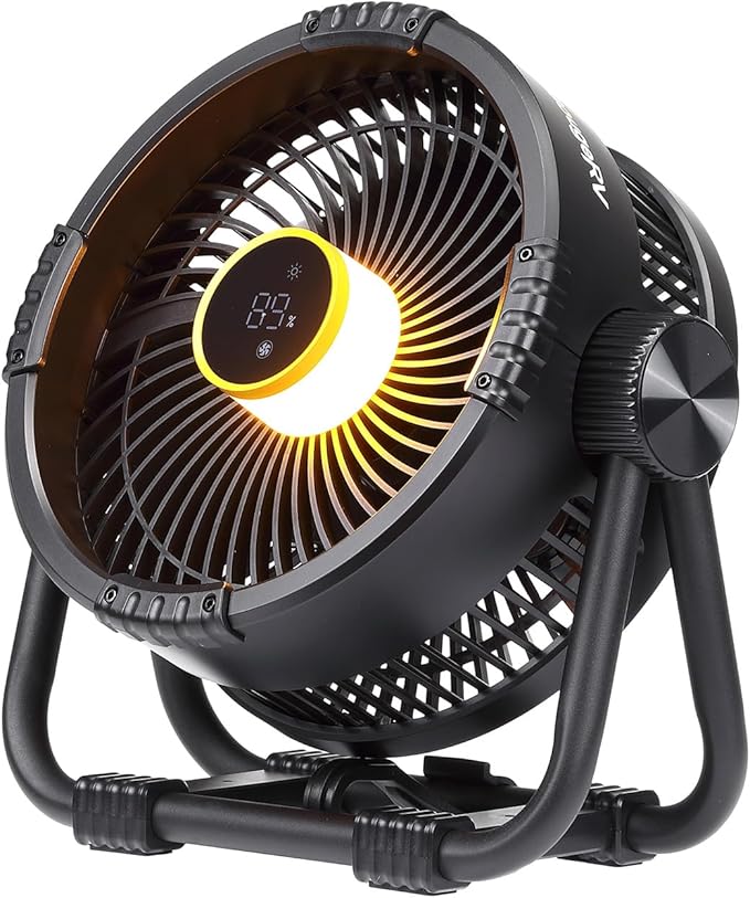 BougeRV Portable Fan Rechargeable, 20000mAh Battery Powered Fans with 4 Wind Speeds Hook Brighter Light LCD Display 270° R...