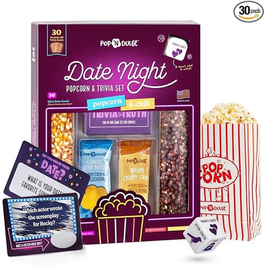 Date Night Scratch Off Cards Movie Popcorn Gift Set, Best Couples Gift Ideas, 30 Date Night Scratch Off Cards, Movie Night...