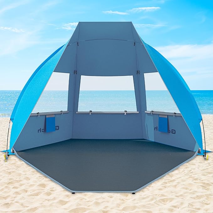 Gorich Portable Beach Tent for 3/4-5/6-7 Person with UPF 50+ UV Protection, Lightweight & Foldable Sun Shelter with 5 Sand...