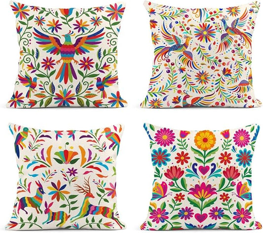 Sanwarm Throw Pillow Covers Home Decor Set of 4 Pillow Cases Decorative 16 x 16 Inches Cushion Couch Sofa Pillowcases Mexi...